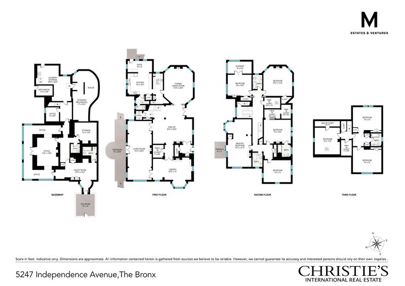 Floor plan showing four levels of a house.
